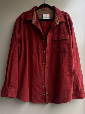 Casual Cotton Flannel Button-Up Shirt Men XL GORPCORE Work Red Corduroy Collar